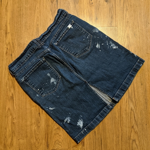 Old Navy Paint Distressed Denim Skirt, sz 12 Knee Length Paint Splattered - Picture 2 of 10